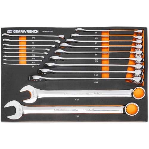 12-Point Long Pattern Combination SAE Wrench Set in Foam Storage Tray, Open-Ended, 19 Pieces, Imperial Pathway Supply LP