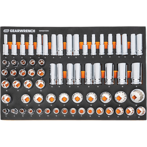 Jeu d'outils m&eacute;triques pour m&eacute;canicien MEGAMOD dans des plateaux en mousse modulaire avec armoire roulante &agrave; outils, 358 morcea Pathway Supply LP