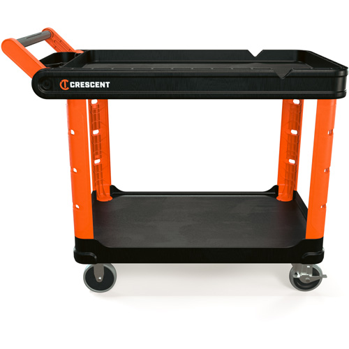 RAILWORKS 2-Shelf Industrial Utility Cart with 5" Hard Casters, 47" L x 24-1/2" W x 34" H, Black/Orange Pathway Supply LP
