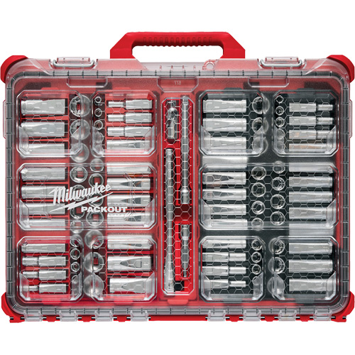 Jeu de cliquets et douilles m&eacute;triques/SAE avec organisateur PACKOUT &agrave; profil bas, 98 Mcx, Prise de 3/8" Pathway Supply LP
