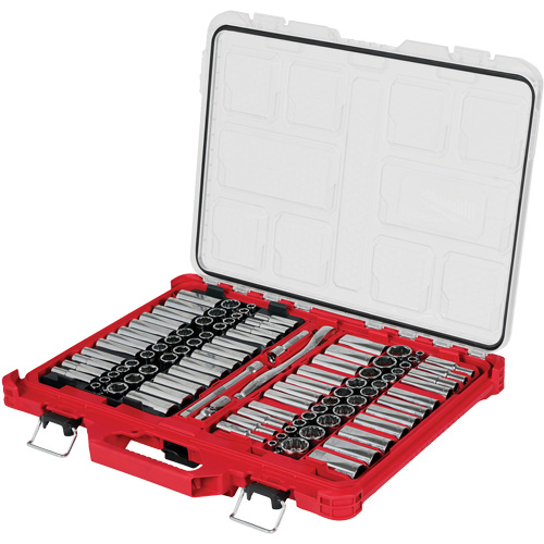 Jeu de cliquets et douilles m&eacute;triques/SAE avec organisateur PACKOUT &agrave; profil bas, 98 Mcx, Prise de 3/8" Pathway Supply LP