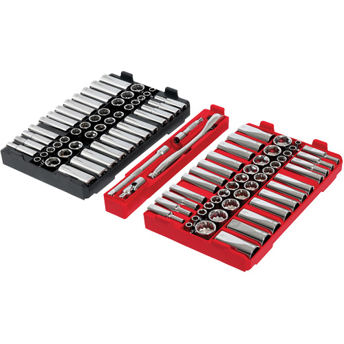 Jeu de cliquets et douilles m&eacute;triques/SAE avec organisateur PACKOUT &agrave; profil bas, 98 Mcx, Prise de 3/8" Pathway Supply LP