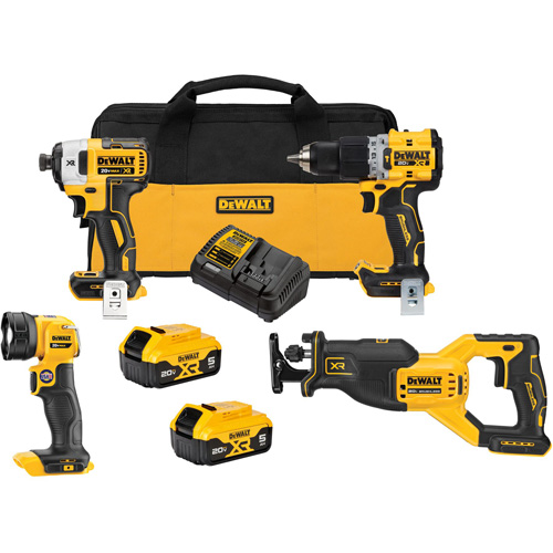 XR&reg; Brushless Cordless 4-Tool Combo Kit, Lithium-Ion, 20 V Pathway Supply LP
