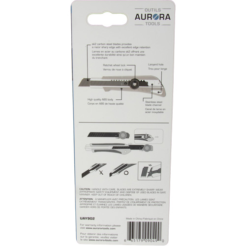 Couteau professionnel de 18 mm avec verrouillage &agrave; cliquet, Acier inoxydable, Robuste, Prise en Plastique Pathway Supply LP