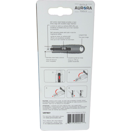 Couteau de s&eacute;curit&eacute; r&eacute;tractable standard, Acier inoxydable, Prise en Caoutchouc Pathway Supply LP
