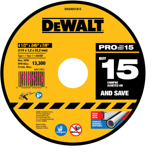 Metal Cutting Wheel for Angle Grinders, 4-1/2" x 0.045", 7/8" Arbor, Type 1, Aluminum Oxide Pathway Supply LP