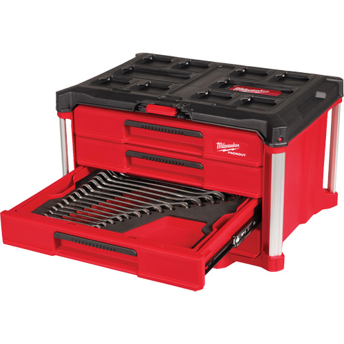 60-Piece Metric & SAE Combination Wrench Set with PACKOUT 4 Drawer Tool Box, 16-3/10" x 22-1/5" x 14-3/10", Black/Red Pathway Supply LP