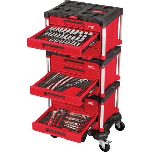 366-Piece Master Mechanics Hand Tool Set with PACKOUT Drawers & Dolly, 16-3/10" x 22-1/5" x 48-5/8", Black/Red Pathway Supply LP
