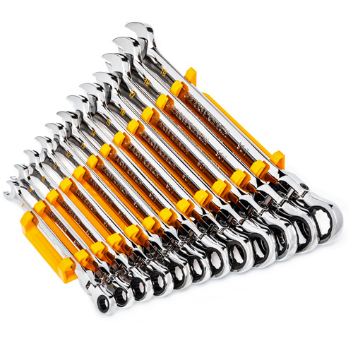 Jeu de cl&eacute;s &agrave; 12 pans et 90 dents, T&ecirc;te articul&eacute;e/Combinaison &agrave; cliquet, 12 morceaux, M&eacute;trique Pathway Supply LP
