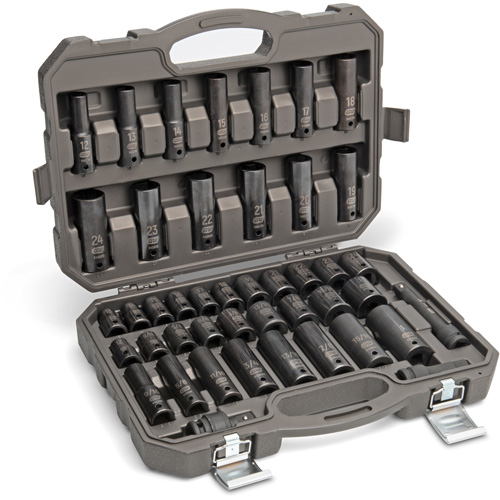 6 Point SAE/Metric Socket Set, 44 Pcs, Impact, 1/2" Drive Size, Deep Pathway Supply LP