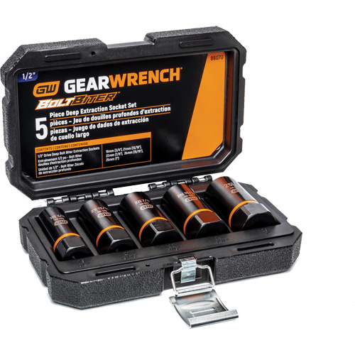 Bolt Biter Extraction Socket Set, 5 Pcs, Impact, 1/2" Drive Size, Deep Pathway Supply LP