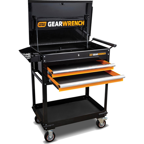 Chariot utilitaire, 2 tiroirs, 32-1/2" la x 42" h, Noir/Orange Pathway Supply LP