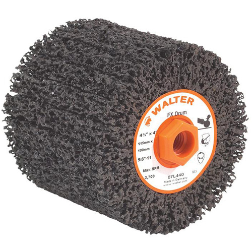 FX Cleaning & Finishing Drum, 4-1/4" Dia. x 4" W, 5/8"-11 Arbor, Coarse Grit Pathway Supply LP