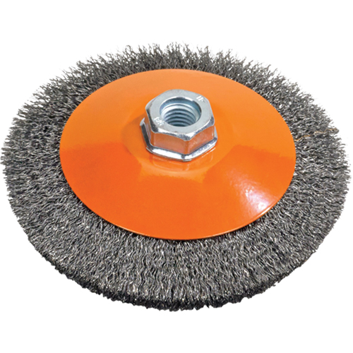 Saucer Cup Brush With Knot-Twisted Wires, 5" Dia., 0.02" Fill, 5/8"-11 Arbor, Steel Pathway Supply LP