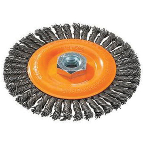 Brosse &agrave; fils nou&eacute;s pour cordons de soudure, Dia. 4", Fils 0,02", Arbre 5/8"-11, Acier Pathway Supply LP