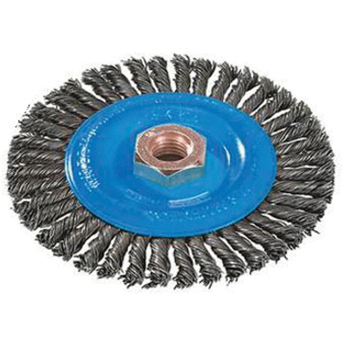 Brosse &agrave; fils nou&eacute;s pour cordons de soudure, Dia. 4", Fils 0,02", Arbre 5/8"-11, Aluminium/Acier inoxydable Pathway Supply LP