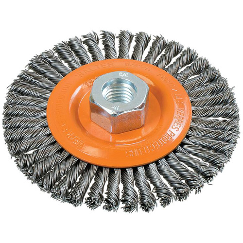 Stringer Bead Knotted Wire Brush, 4-1/2" Dia., 0.02" Fill, 5/8"-11 Arbor, Steel Pathway Supply LP