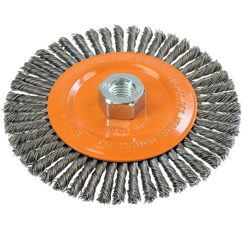 Stringer Bead Knotted Wire Brush, 6" Dia., 0.02" Fill, 5/8"-11 Arbor, Steel Pathway Supply LP