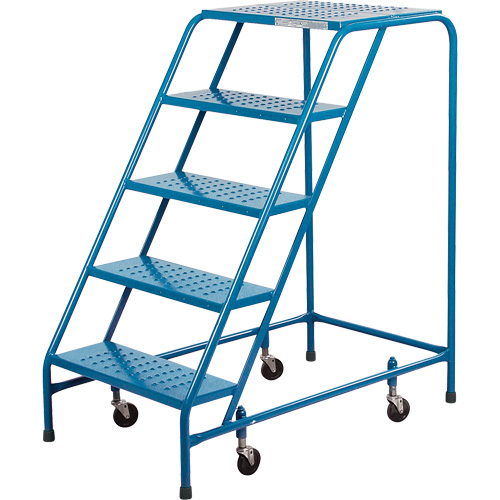 Rolling Step Ladder, 5 Steps, 18" Step Width, 46" Platform Height, Steel Pathway Supply LP
