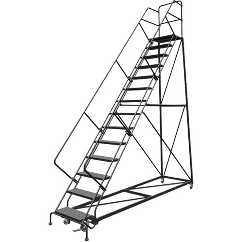 Safety Slope Rolling Ladder, 14 Steps, Perforated, 50° Incline, 140" High Pathway Supply LP