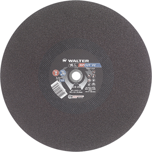 Meule &agrave; tronçonner Ripcut II pour la coupe de l'acier inoxydable et l'acier sur scies fixes, 20" x 3/16", Arbre de 1", Type 1, Oxyde d'aluminium, 3000 Tr/min Pathway Supply LP