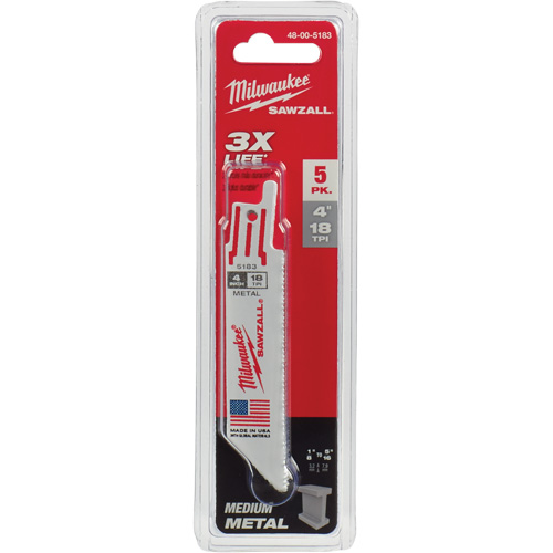 Lame de scie alternative Sawzall, Bim&eacute;tal, 18 Dents par pouce, 4" lo x 3/4" la Pathway Supply LP