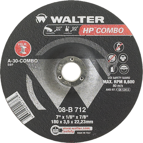 HP Combo Depressed Center Combination Wheel, 7" x 1/8", 7/8" Arbor, Type 27 Pathway Supply LP