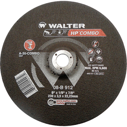 HP Combo Depressed Center Combination Wheel, 9" x 1/8", 7/8" Arbor, Type 27 Pathway Supply LP