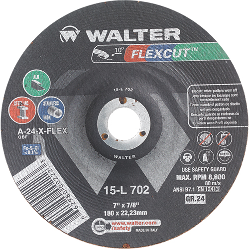 Flexcut Depressed Centre Grinding Wheels, 7", 24 Grit, Aluminum Oxide, 7/8", 8600 RPM, Type 29 Pathway Supply LP