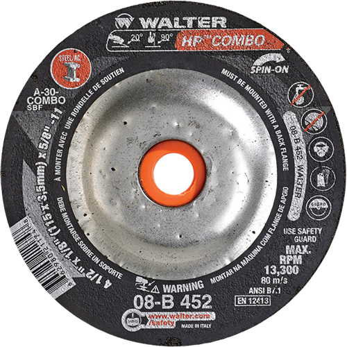 HP Combo Spin-On Combination Wheel, 4-1/2" x 1/8", 5/8"-11 Arbor, Type 27S Pathway Supply LP