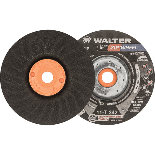 Spin-On Zipcut Right Angle Grinder Reinforced Cut-Off Wheels, 4-1/2" x 7/8", 5/8"-11 Arbor, Type 27, Aluminum Oxide, 13300 RPM Pathway Supply LP