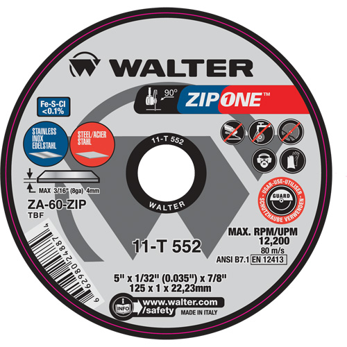 Zip One Cut-Off Wheel, 5" x 1/32", 7/8" Arbor, Type 1, Zirconia Alumina, 12200 RPM Pathway Supply LP