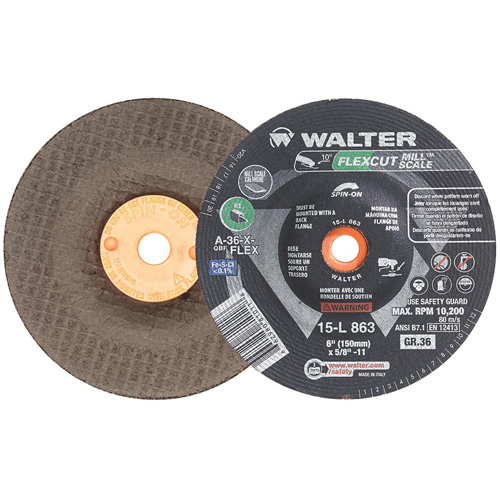 Meule FLEXCUT MILL SCALE, 6", 36 Grain, Oxyde d'aluminium, 5/8"-11, 10 200 Tr/min, Type 29 Pathway Supply LP