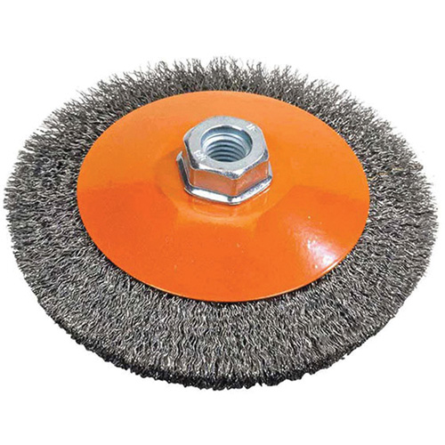 Saucer Crimped Wire Wheel, 4" Dia., 0.012" Fill, 5/8"-11 Arbor Pathway Supply LP