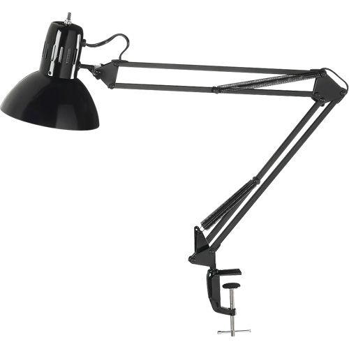 Swing Arm Clamp-On Desk Lamps, 100 W, Incandescent, C-Clamp, Black Pathway Supply LP