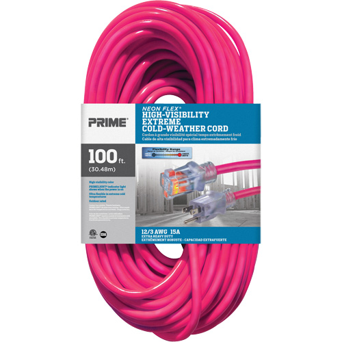 Cordon rallonge haute visibilit&eacute; Neon Flex, Ext&eacute;rieur, SJTW, AWG 12/3, 15 A, 100' Pathway Supply LP