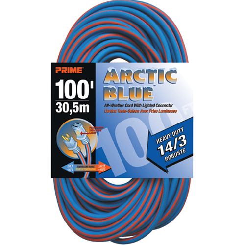 Cordon rallonge Arctic Blue, Toutes saisons, SJEOW, AWG 14/3, 13 A, 100' Pathway Supply LP