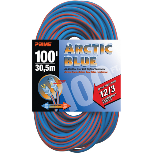 Cordon rallonge verrouillable toute saison en caoutchouc TPE Arctic Blue, Toutes saisons, SJEOW, AWG 12/3, 15 A, 100' Pathway Supply LP