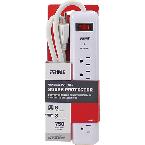 Surge Protector, 6 Outlets, 750 J, 1875, 3' Cord Pathway Supply LP
