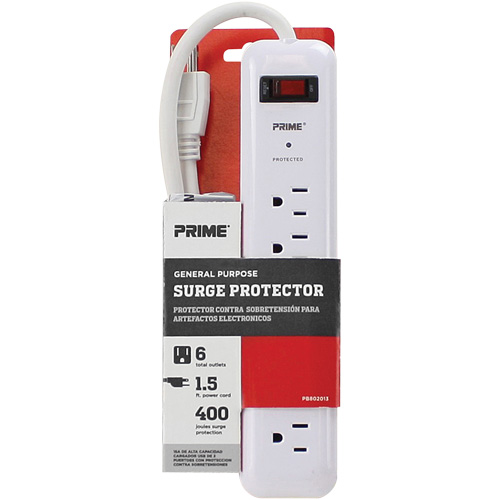 Surge Protector, 6 Outlets, 400 J, 1875 W, 2' Cord Pathway Supply LP