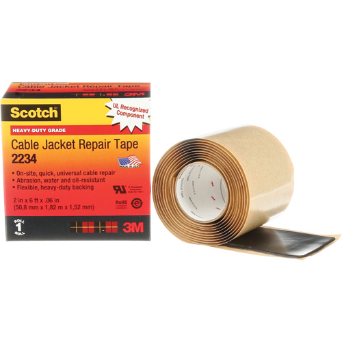 Scotch&reg; Cable Jacket Repair Tape, 51 mm (2") x 1.8 m (6'), Black, 60 mils Pathway Supply LP