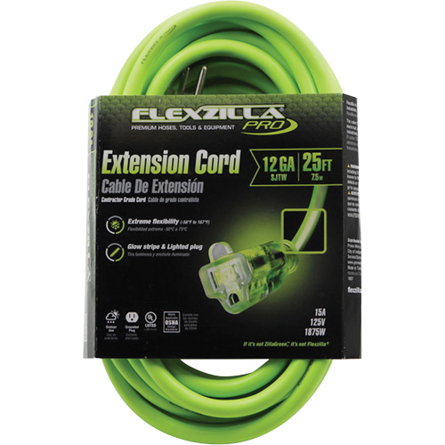 Flexzilla&reg; Pro Industrial Extension Cord, All-Weather, SJTW, 12/3 AWG, 15 A, 25' Pathway Supply LP