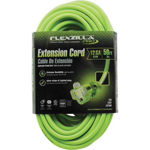 Flexzilla&reg; Pro Industrial Extension Cord, All-Weather, SJTW, 12/3 AWG, 15 A, 50' Pathway Supply LP