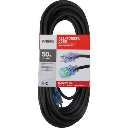 Cordon rallonge All-Rubber, Ext&eacute;rieur, SJOOW, AWG 14/3, 15 A, 50' Pathway Supply LP