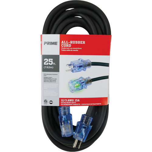 All-Rubber Extension Cord, Outdoor, SJOOW, 12/3 AWG, 15 A, 25' Pathway Supply LP