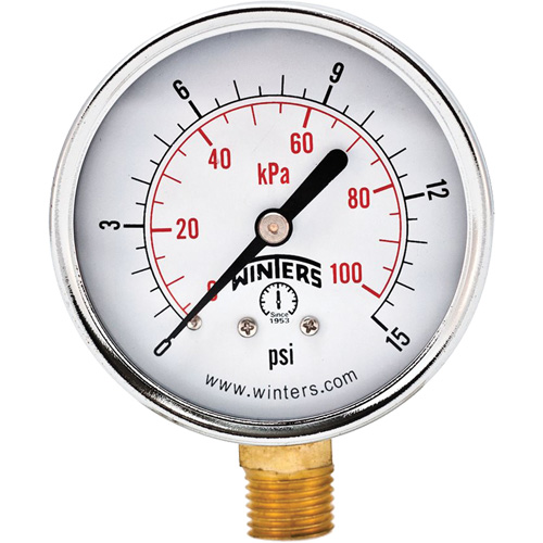 Economy Pressure Gauge, 2-1/2" , 0 - 15 psi, Bottom Mount, Analogue Pathway Supply LP