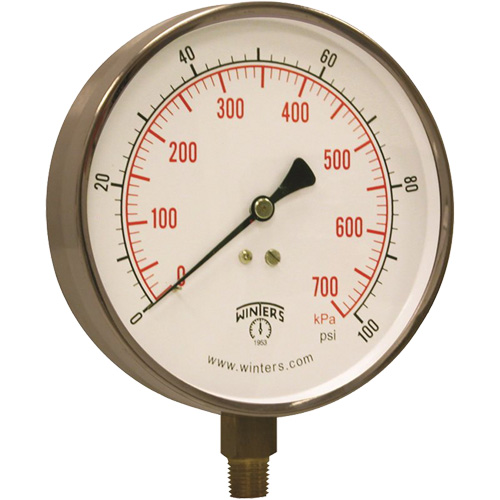 Contractor Pressure Gauge, 4-1/2" , 0 - 100 psi, Bottom Mount, Analogue Pathway Supply LP