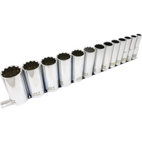 SS1213D-12 SAE 12-Point Socket Set, 13 Pcs, 1/2" Drive Size, Deep Pathway Supply LP