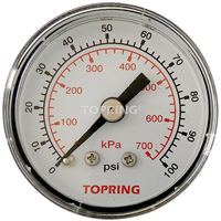 Pressure Gauge, 1-1/2" , 0 - 100 psi, Back Mount, Analogue Pathway Supply LP