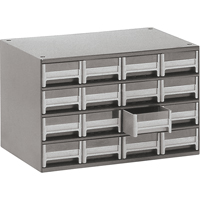 Modular Parts Cabinets, Steel, 16 Drawers, 17" x 10-9/16" x 2-1/8", Grey Pathway Supply LP